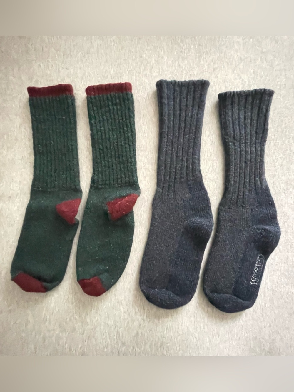 Men's Ribbed Wool Blend Crew Socks - 1 Pair Green & Red 1 pair Lands End Blue